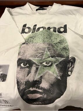 Simple White Short-Sleeve Tee with Black & Green 'blond' Face Graphic